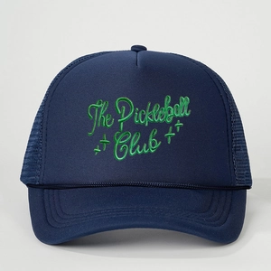Dark blue Pickleball Club embroidered trucker hat with breathable mesh and front foam panel