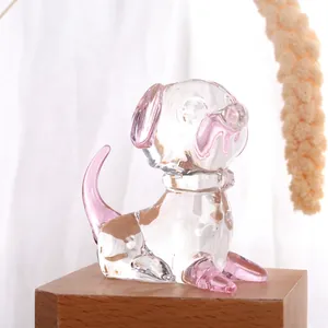 Minimalist pink and white glass dog figurine, elegant crystal animal ornament for home decor