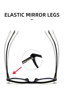 Detail of elastic mirror legs and high-strength spring hinges on black eyewear frame