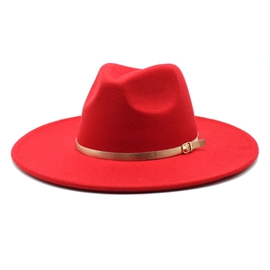 Wide Brim Fedora Hat Wool Felt Elegant Jazz Cap With Gold Buckle Belt For Women Men Vintage Fashion Style Autumn Winter