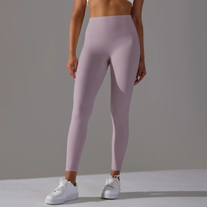 Detailed close-up showing the smooth texture and lavender color of the high waist yoga leggings