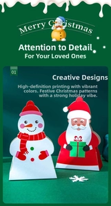 Detailed view of snowman and Santa Claus Christmas gift boxes made of premium cardboard