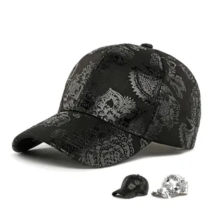 Vintage Floral Print Baseball Cap Paisley Pattern Polyester Adjustable Sun Protection Structured Curved Brim Hat Unisex