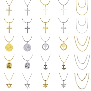 Men's S925 silver necklaces and pendants with compass, cross, and anchor designs
