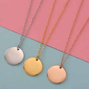 Polished round mirror pendant necklaces in silver, gold, and rose gold stainless steel
