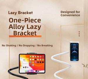 Sturdy long-arm flexible alloy phone and tablet stands in black and white finishes