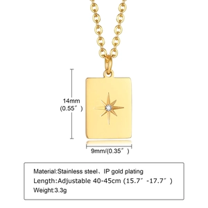 Macro detail of the gold-plated stainless steel star pendant with size specifications