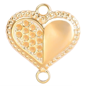 Golden heart-shaped stainless steel pendant connector with textured and polished sides