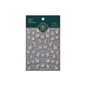 Holographic butterfly nail art stickers M-418 with elegant frosted gold metallic finish