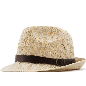 Handwoven Straw Fedora Hat For Women Men Summer Beach Sun Hat With Leather Belt Buckle Casual Breathable Jazz Panama Cap