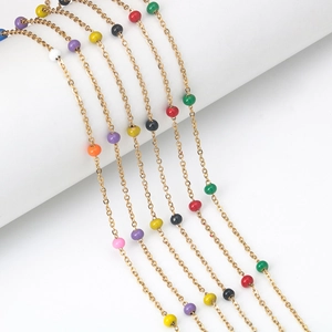 Handmade stainless steel gold chain with colorful beads for DIY jewelry and bag accessories