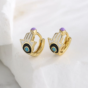 Hamsa Hand Evil Eye Hoop Earrings Copper Gold Plated Enamel Fatima Palm Fashion Jewelry For Women