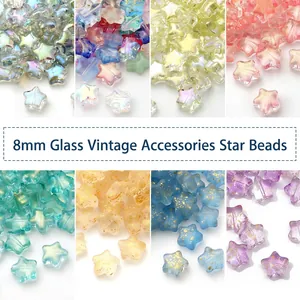 Pentagram Star Glass Beads DIY Jewelry Making Colorful AB Coating Lampwork Craft Accessories