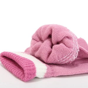 Pink striped knit unicorn hat set with thick fleece lining for winter warmth