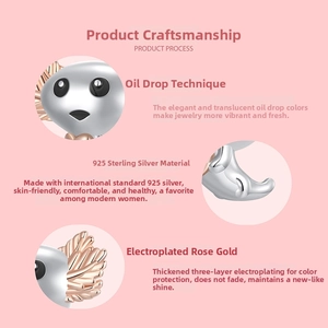 Detail of 925 sterling silver animal bead with enamel craft and rose gold plating