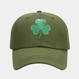Olive green clover baseball cap made of breathable quick-dry fabric for outdoor sun protection