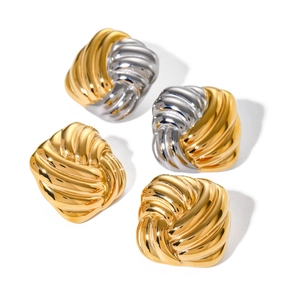 Classic 18k gold plated stainless steel square twisted hoop earrings in gold and silver