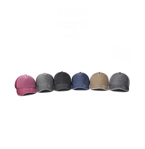 Detailed display of vintage distressed cotton mesh caps in six assorted colors