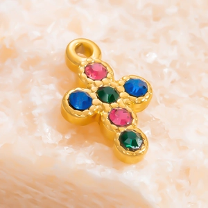 Pendente a croce in acciaio inossidabile placcato oro 18K con pietre preziose colorate DIY