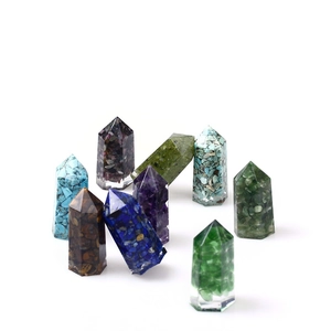 Handmade hexagonal crystal resin pillars with crushed stones for yoga and meditation