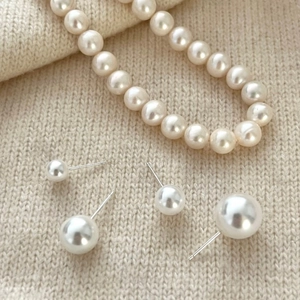 Round Artificial Pearl Stud Earrings With 925 Sterling Silver Earring Post Minimalist Elegant White Jewelry For Women Girls