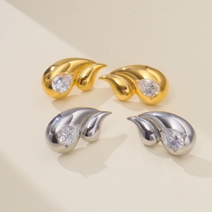 Double-layered water drop earrings in 18k gold and silver plating with pear-cut zircon stones