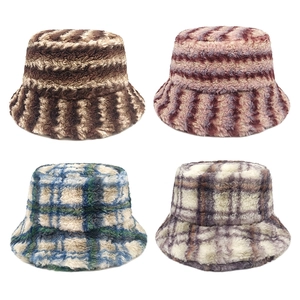 Plüsch Fischerhut Kunstpelz Warm Winter Gestreift Kariert Damen Outdoor Streetwear Modisch
