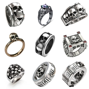 Vintage Mechanical Skull Ring Zinc Alloy Rhinestone Zircon Punk Gothic Industrial Style Jewelry For Men Women