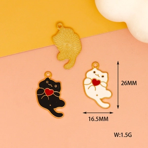 Detail showing Halloween black and white cat alloy charms with 26x16.5mm size marks