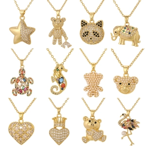 Pendant Necklace Copper Gold Plated With Cubic Zirconia And Faux Artificial Pearl Animal Heart Star Dainty Jewelry For Women