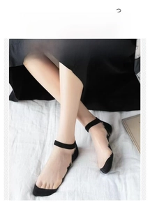 Detail of ultra-thin transparent glass silk socks for women in minimalist black