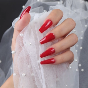 Glossy Press On Nails Medium Long Ballerina Coffin Shape Solid Color UV Coating Wear Resistant Artificial Fake Nails