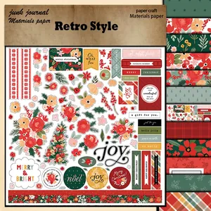 12 hojas de papel de scrapbooking navideño vintage con motivos botánicos retro