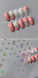 Adesivi per unghie 3D olografici con stelle e luna ed effetto gelatina iridescente