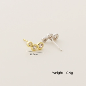 Minimalist s925 silver stud earrings with three sparkling curved cubic zirconia stones