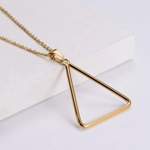 Minimalist gold stainless steel necklace with geometric hollow triangle pendant for women