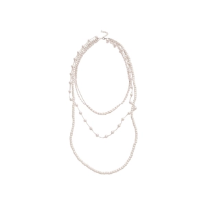 Elegant multi-layer pearl necklace with crystal beads and silver chain in a French retro style