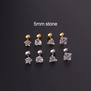 Boucles d'oreilles 5mm oxyde de zirconium formes étoile cœur carré et acier inoxydable