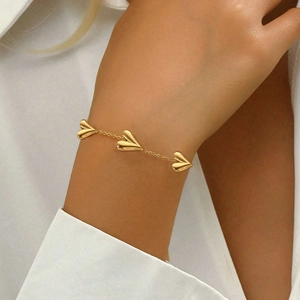 Heart Charm Bracelet Stainless Steel Polished 3D Hearts Adjustable Chain Sweet Elegant Jewelry For Women Girls Gift