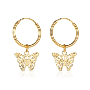 Elegant gold hollow butterfly pendant hoop earrings with minimalist french style design