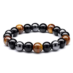 Bracelet Triple Protection Pierre Oeil De Tigre Naturelle Agate Noire Hématite Perlé Extensible Bijoux Unisexe Minimaliste