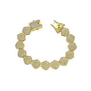 Men Hip Hop Hexagon Link Bracelet Alloy Paved White Rhinestone Chain Luxurious Punk Jewelry Gold Silver Plated Fashion Accessory