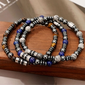 Ensemble de 3 bracelets pour hommes en œil de tigre, lapis-lazuli et pierres de carte
