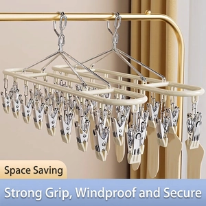 Sock Drying Rack Stainless Steel Windproof Hook Multi Clip Underwear Hanger Space Saving Household Balcony Laundry