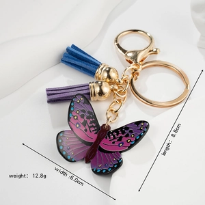 Colorful butterfly pendant keychain with tassels, dimensions 6.0x8.8cm and 12.8g weight