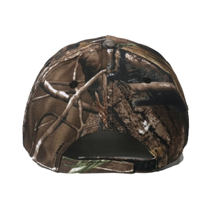 Back view of tactical camo baseball cap with adjustable Velcro strap and mesh eyelets