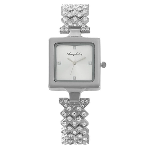 Elegant silver square quartz watch for women featuring sparkling crystal X-link bracelet