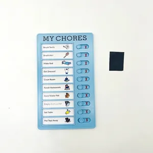 Detail of blue kids chore checklist with sliding buttons for task management