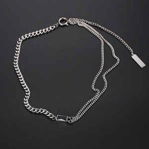 Double layered hip hop titanium steel necklace with a square black gem pendant