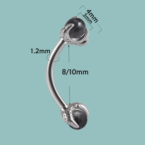 Dragon claw eyebrow ring with cat eye bead in 1.2mm stainless steel piercing jewelry
